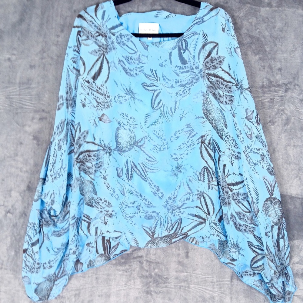Belle France Silk Poncho Women M Blue Tropical Made in Italy Luxury Resortwear‎